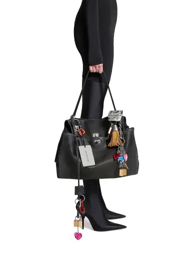 Balenciaga Women's Rodeo Used Effect Large Handbag with Charms - Black | Thumbnail 1