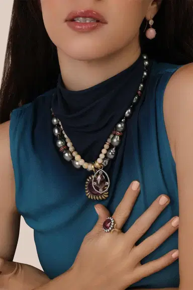 Sylva & Cie Opal Diamond Rondelle Necklace | Thumbnail 3