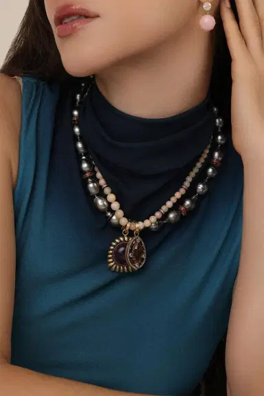 Sylva & Cie Opal Diamond Rondelle Necklace | Thumbnail 4