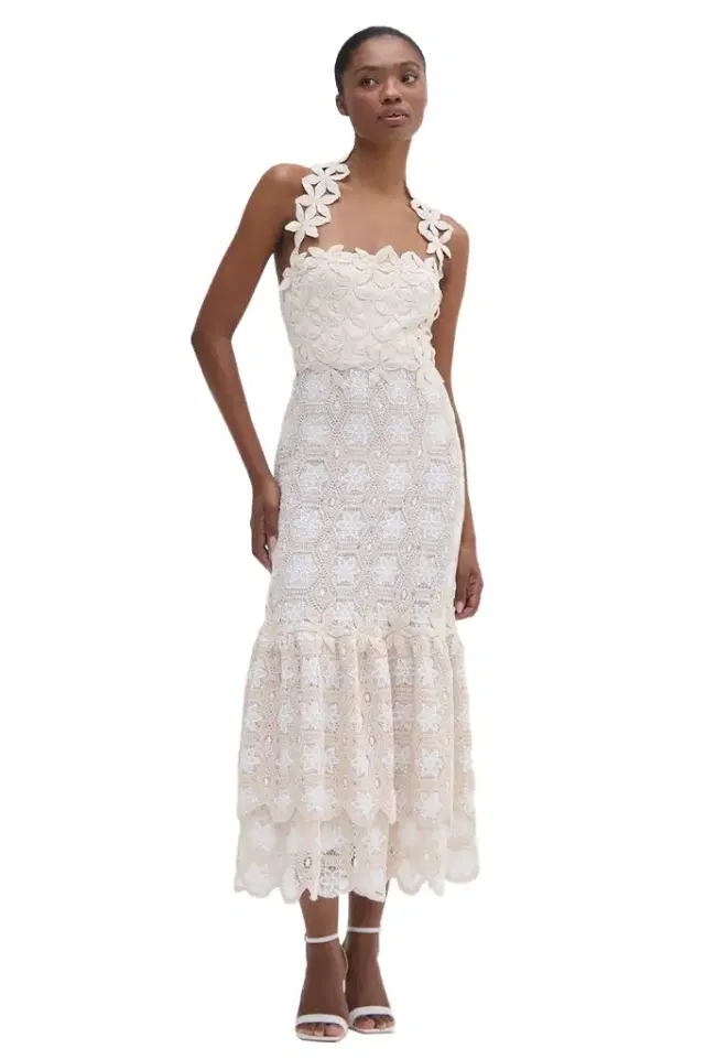 PatBo NATURAL CROCHET MIDI DRESS