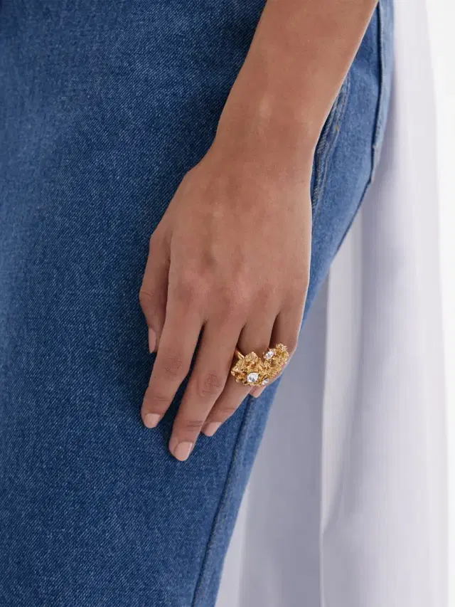 Women's Goldtone & Glass Crystal Coral Heart Ring - Crystal