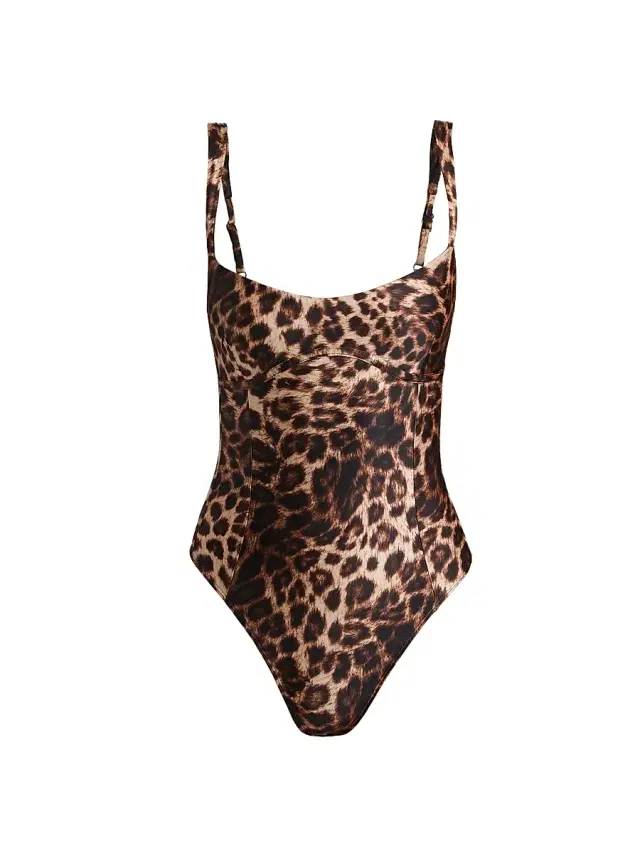 Good American Women's Sweetheart Satin Leopard Bodysuit - Fierce Leopard