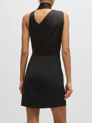 BOSS Women's Sleeveless Dress with Asymmetric V Neckline and Shawl Detail - Black | Thumbnail 3