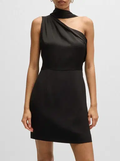 BOSS Women's Sleeveless Dress with Asymmetric V Neckline and Shawl Detail - Black | Thumbnail 4