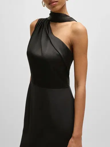 BOSS Women's Sleeveless Dress with Asymmetric V Neckline and Shawl Detail - Black | Thumbnail 5