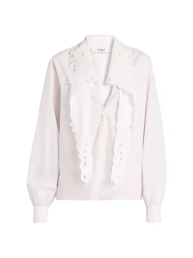 Women's Cotton Poplin Tie neck Blouse - White