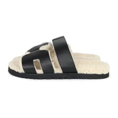 HERMÈS Hermes Chypre Techno Sandals Black and Ecru Shearling Palladium Hardware EU | Thumbnail 5