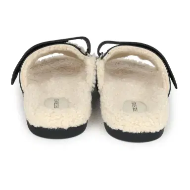 HERMÈS Hermes Chypre Techno Sandals Black and Ecru Shearling Palladium Hardware EU | Thumbnail 6