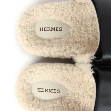 HERMÈS Hermes Chypre Techno Sandals Black and Ecru Shearling Palladium Hardware EU | Thumbnail 8