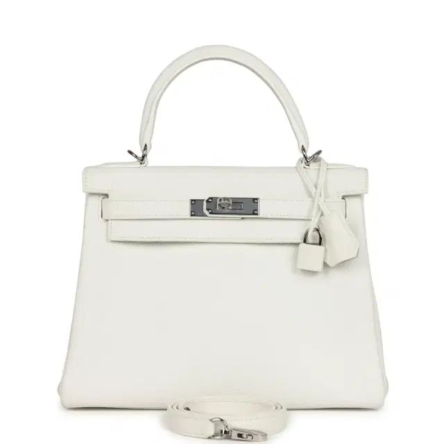 hermes Hermes Kelly Retourne 28 White Clemence Palladium Hardware