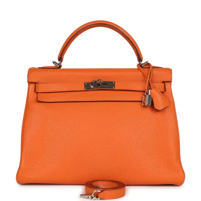 hermes Pre-owned Hermes Kelly Retourne 32 Orange Togo Palladium Hardware