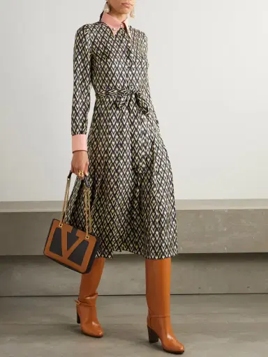 Valentino Garavani Embellished Belted Printed Silk-twill Midi Shirt Dress | Thumbnail 2 Valentino Garavani Embellished Belted Printed Silk-twill Midi Shirt Dress | Thumbnail 2