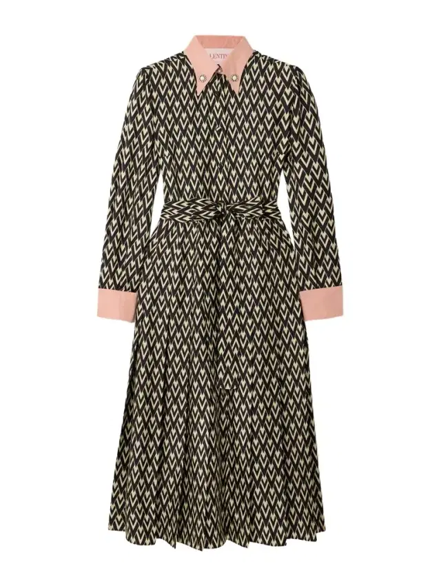 Embellished Belted Printed Silk-twill Midi Shirt Dress
