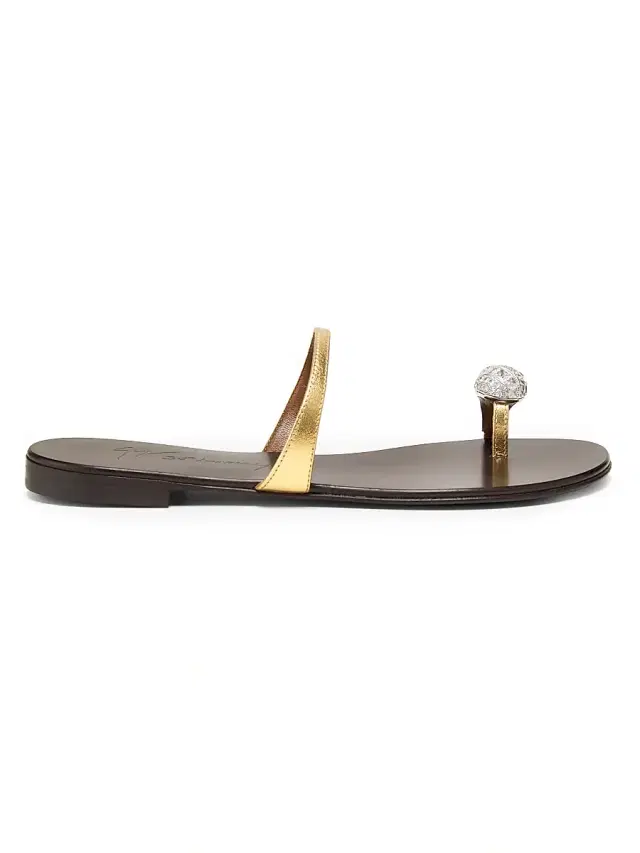 Women's 30th Anniversary Crystal-Embellished Toe Ring Metallic Leather Sandals - Brown Gold