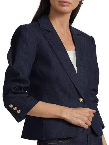 Cinq à Sept Women's Petit Khloe Denim Blazer - Indigo - Size 14 | Thumbnail 6 Cinq à Sept Women's Petit Khloe Denim Blazer - Indigo - Size 14 | Thumbnail 6