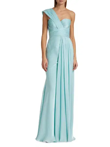 Badgley Mischka Women's Draped One-Shoulder Chiffon Gown - Azure | Thumbnail 2 Badgley Mischka Women's Draped One-Shoulder Chiffon Gown - Azure | Thumbnail 2
