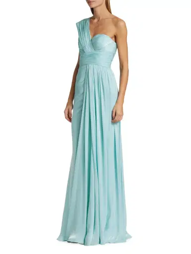 Badgley Mischka Women's Draped One-Shoulder Chiffon Gown - Azure | Thumbnail 3 Badgley Mischka Women's Draped One-Shoulder Chiffon Gown - Azure | Thumbnail 3