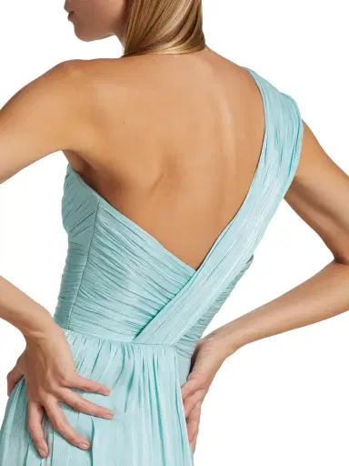 Badgley Mischka Women's Draped One-Shoulder Chiffon Gown - Azure | Thumbnail 5 Badgley Mischka Women's Draped One-Shoulder Chiffon Gown - Azure | Thumbnail 5