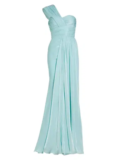 Badgley Mischka Women's Draped One-Shoulder Chiffon Gown - Azure | Thumbnail 7 Badgley Mischka Women's Draped One-Shoulder Chiffon Gown - Azure | Thumbnail 7
