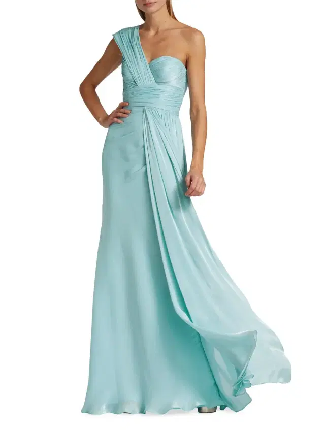 Women's Draped One-Shoulder Chiffon Gown - Azure