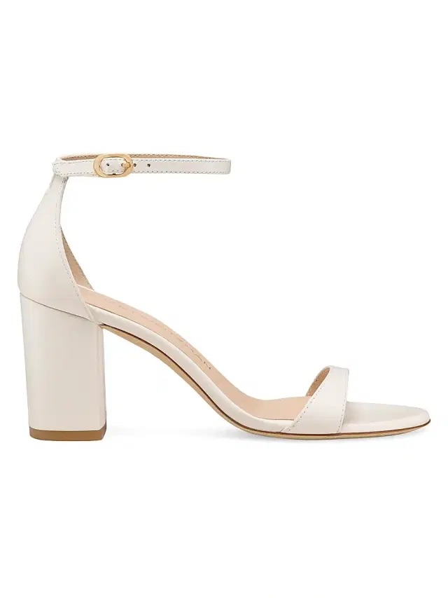 Stuart Weitzman Women's Nudist Block 75MM Metallic Leather Sandals - Cream
