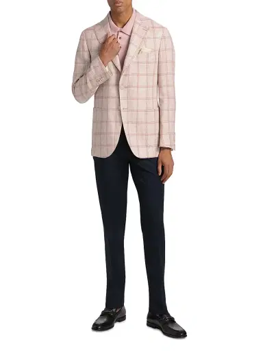 Saks Fifth Avenue Men's COLLECTION Windowpane Check Linen-Wool Single-Breasted Blazer - Pink - Size 46 | Thumbnail 2