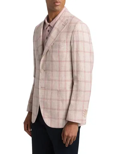 Saks Fifth Avenue Men's COLLECTION Windowpane Check Linen-Wool Single-Breasted Blazer - Pink - Size 46 | Thumbnail 4