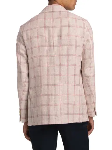 Saks Fifth Avenue Men's COLLECTION Windowpane Check Linen-Wool Single-Breasted Blazer - Pink - Size 46 | Thumbnail 5