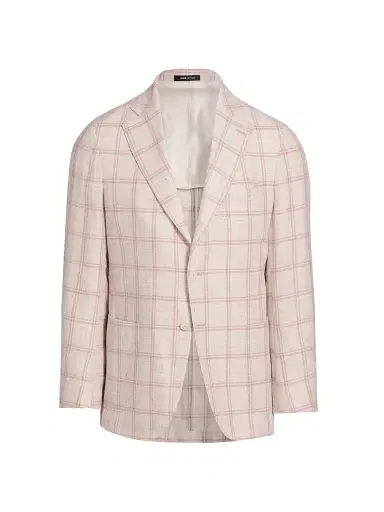 Saks Fifth Avenue Men's COLLECTION Windowpane Check Linen-Wool Single-Breasted Blazer - Pink - Size 46 | Thumbnail 1