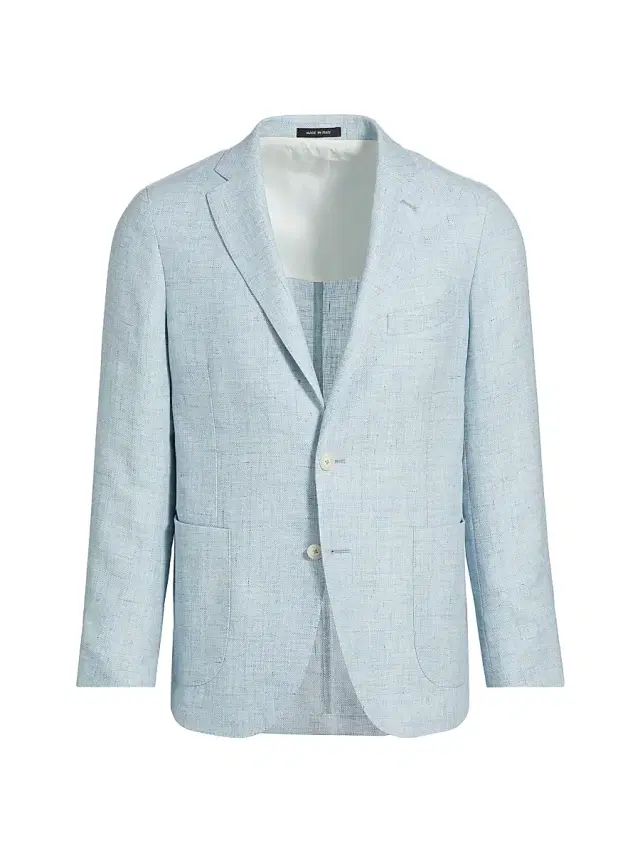 Men's Linen & Wool Single-Breasted Blazer - Light Blue