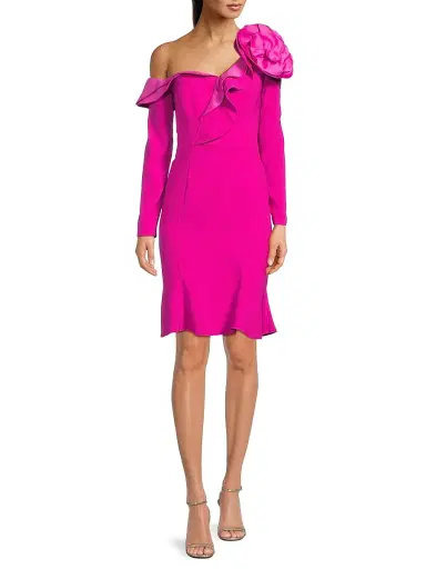 Shani Women's Ruffle Crepe One-Shoulder Knee-Length Dress - Pink | Thumbnail 2 Shani Women's Ruffle Crepe One-Shoulder Knee-Length Dress - Pink | Thumbnail 2