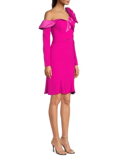 Shani Women's Ruffle Crepe One-Shoulder Knee-Length Dress - Pink | Thumbnail 4 Shani Women's Ruffle Crepe One-Shoulder Knee-Length Dress - Pink | Thumbnail 4