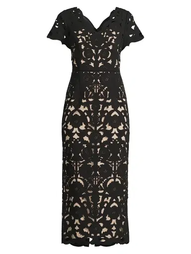 Shani Women's Floral Crepe Laser-Cut Midi-Dress - Black Beige | Thumbnail 1 Shani Women's Floral Crepe Laser-Cut Midi-Dress - Black Beige | Thumbnail 1