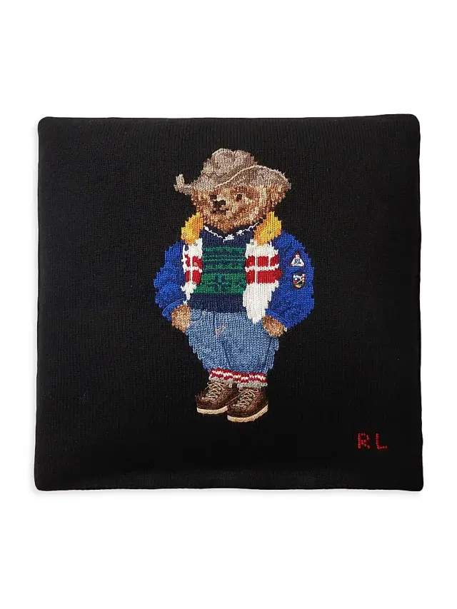 Ralph Lauren RL Bear Knit Throw Pillow - Black White