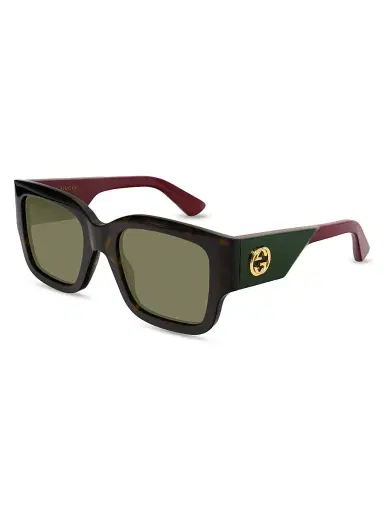 Gucci Women's Oblique 52MM Squared Sunglasses - Green Havana Multi | Thumbnail 1 Gucci Women's Oblique 52MM Squared Sunglasses - Green Havana Multi | Thumbnail 1