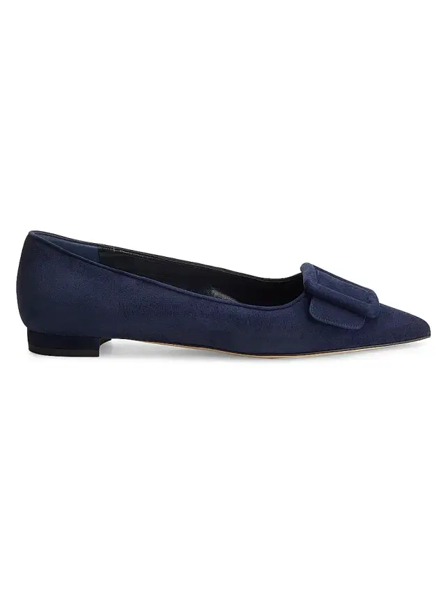 Manolo Blahnik Women's Maysale Suede Flats - Navy