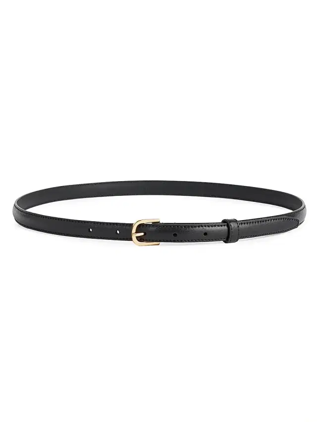 Women's Slim Leather Buckled Belt - Black