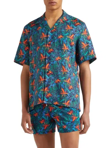 Vilebrequin Men's Tropical Flowers Linen Camp Shirt - Blue Marine - Size XXL | Thumbnail 3 Vilebrequin Men's Tropical Flowers Linen Camp Shirt - Blue Marine - Size XXL | Thumbnail 3