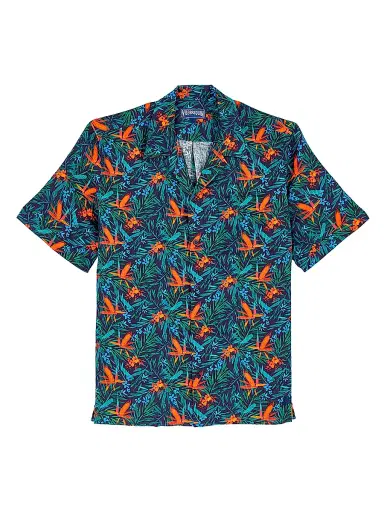 Vilebrequin Men's Tropical Flowers Linen Camp Shirt - Blue Marine - Size XXL | Thumbnail 1 Vilebrequin Men's Tropical Flowers Linen Camp Shirt - Blue Marine - Size XXL | Thumbnail 1