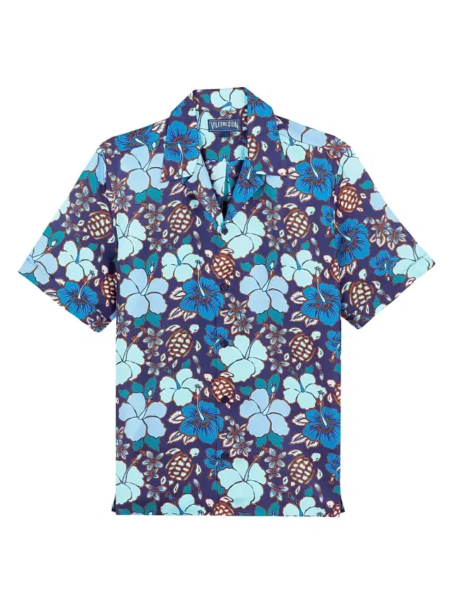 Men's Silk Bowling Shirt - Minuit