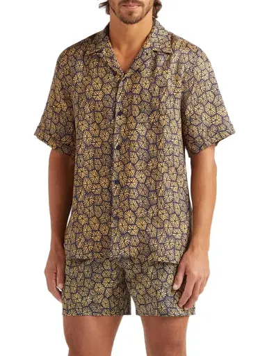 Vilebrequin Men's Geometric Carapaces Linen Camp Shirt - Blue Marine - Size XL | Thumbnail 4 Vilebrequin Men's Geometric Carapaces Linen Camp Shirt - Blue Marine - Size XL | Thumbnail 4