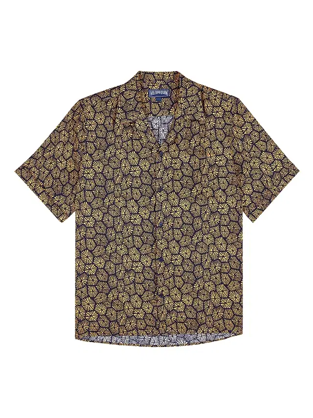 Men's Geometric Carapaces Linen Camp Shirt - Blue Marine