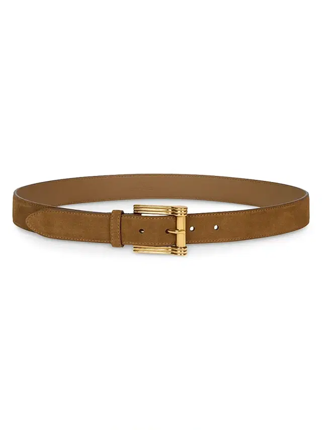 Women's Suede Goldtone Buckle Belt - Beige Medio