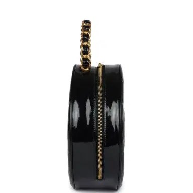 Chanel Vintage Chanel Round Vanity Bag Black and White Patent Leather Antique Gold Hardware | Thumbnail 3