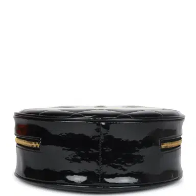 Chanel Vintage Chanel Round Vanity Bag Black and White Patent Leather Antique Gold Hardware | Thumbnail 7