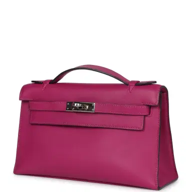 HERMÈS Hermes Kelly Pochette Rose Pourpre Swift Palladium Hardware | Thumbnail 3 HERMÈS Hermes Kelly Pochette Rose Pourpre Swift Palladium Hardware | Thumbnail 3