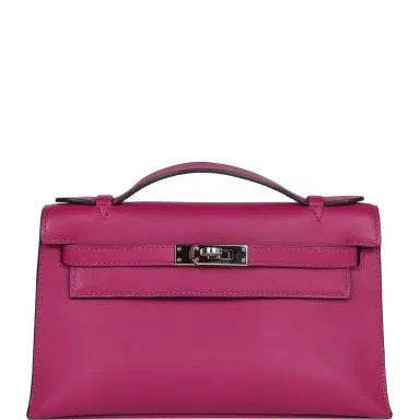 HERMÈS Hermes Kelly Pochette Rose Pourpre Swift Palladium Hardware | Thumbnail 1 HERMÈS Hermes Kelly Pochette Rose Pourpre Swift Palladium Hardware | Thumbnail 1