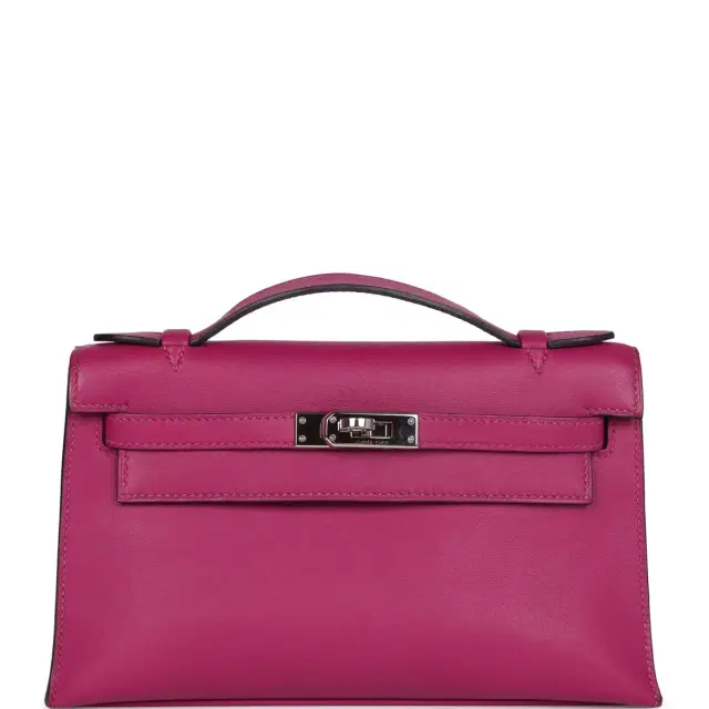 hermes Hermes Kelly Pochette Rose Pourpre Swift Palladium Hardware