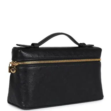 Madison Avenue Couture Loro Piana Extra Pocket L19 Pouch Black Ostrich Gold Hardware | Thumbnail 2 Madison Avenue Couture Loro Piana Extra Pocket L19 Pouch Black Ostrich Gold Hardware | Thumbnail 2