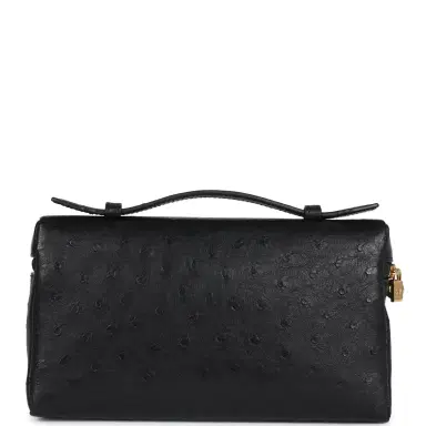 Madison Avenue Couture Loro Piana Extra Pocket L19 Pouch Black Ostrich Gold Hardware | Thumbnail 4 Madison Avenue Couture Loro Piana Extra Pocket L19 Pouch Black Ostrich Gold Hardware | Thumbnail 4